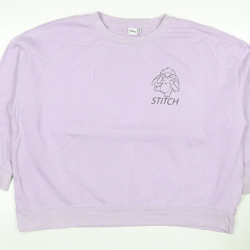 Disney Women’s Purple XS Stitch Graphic Pullover Sweatshirt Crew Neck