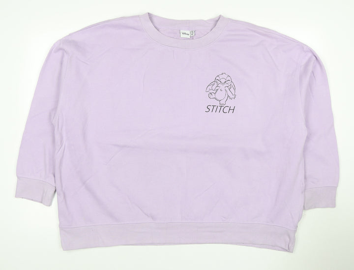 Disney Women’s Purple XS Stitch Graphic Pullover Sweatshirt Crew Neck