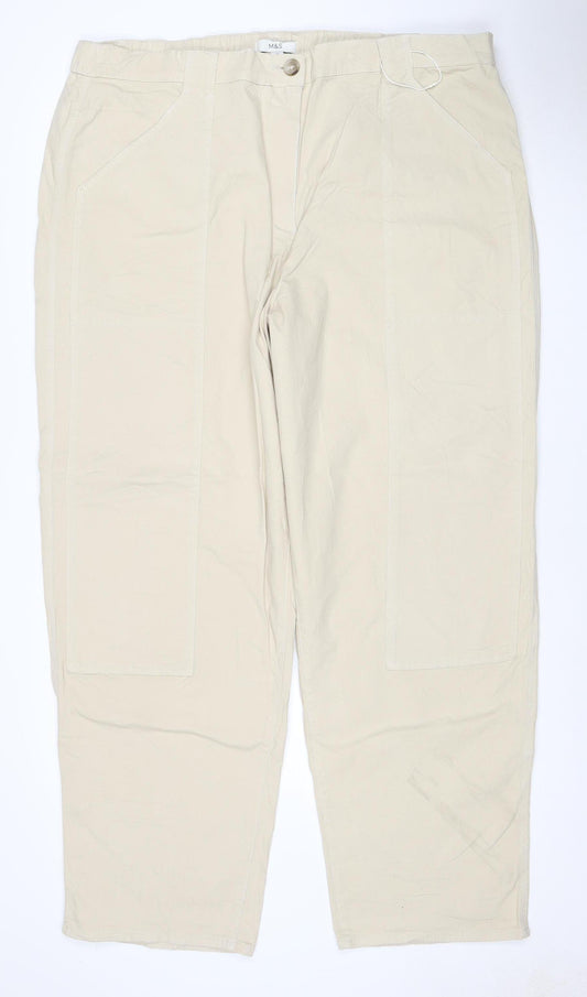 Marks and Spencer Women Ivory Size 22 Long Cargo Straight Trousers