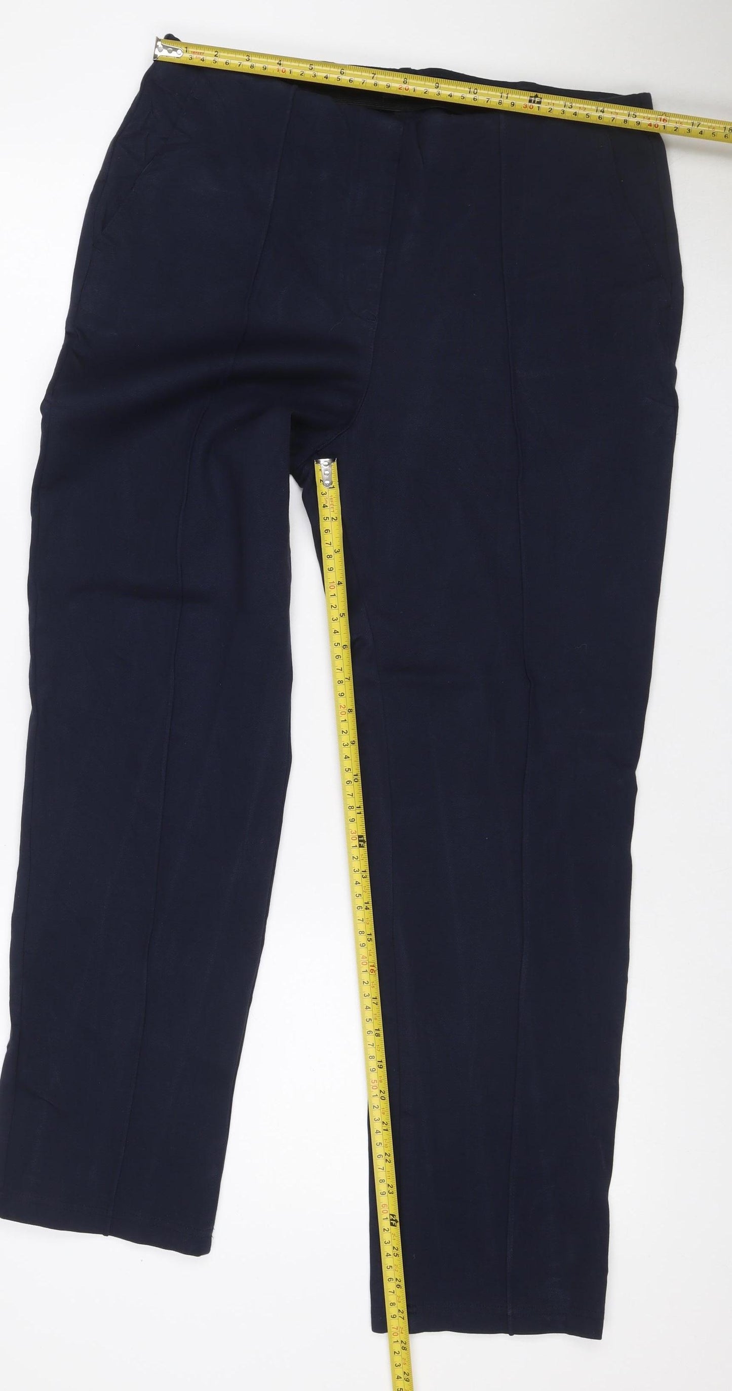 Marks Spencer Women Navy UK 14 Stretch Straight Tailored Trousers