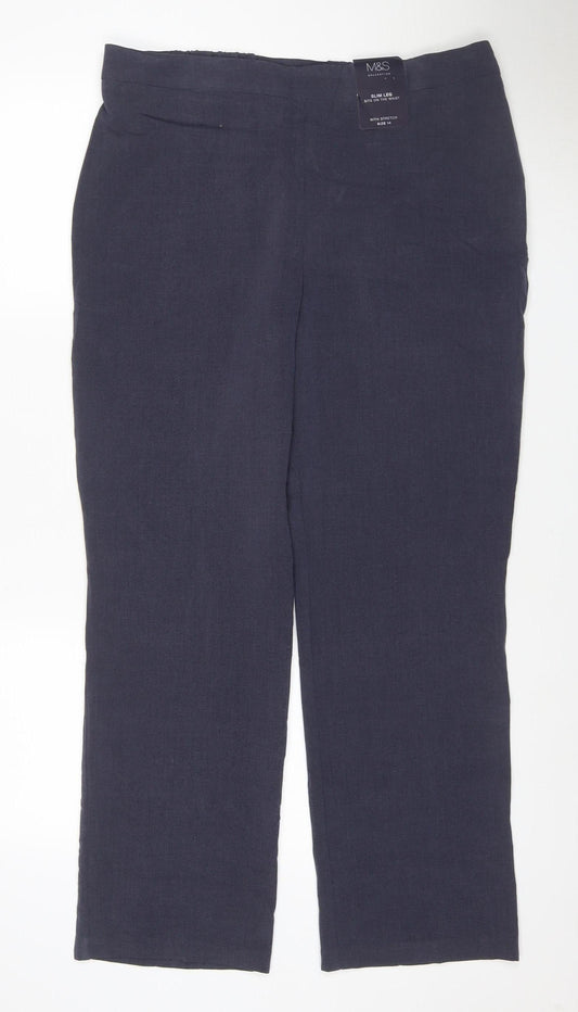 Marks & Spencer Women’s Navy UK 14 Slim Leg Stretch Trousers