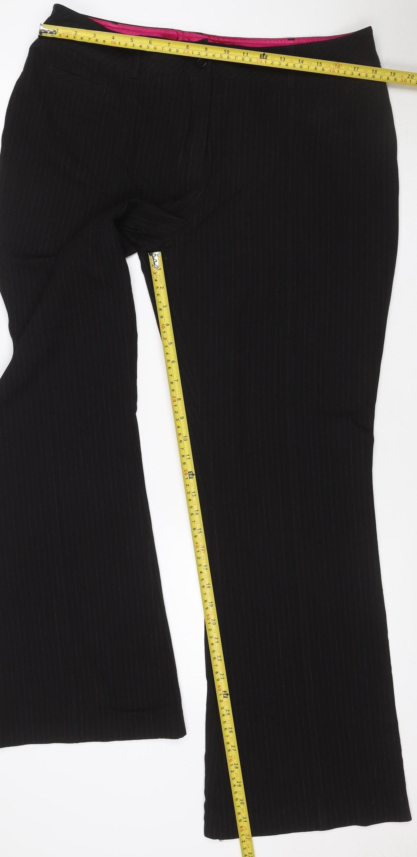 Marks & Spencer Women Black UK 18 Long Pinstripe Dress Trousers