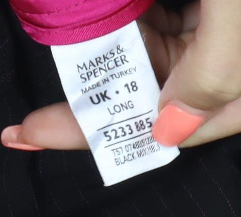 Marks & Spencer Women Black UK 18 Long Pinstripe Dress Trousers