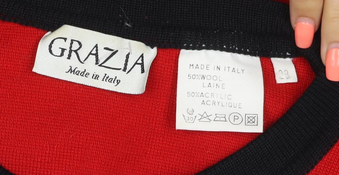 Grazia Women Red Black Argyle Cardigan UK 22 Wool Blend Long Sleeve
