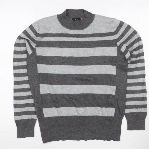 McCo Women’s Grey Striped High Neck Knit Jumper UK 14 Viscose Blend