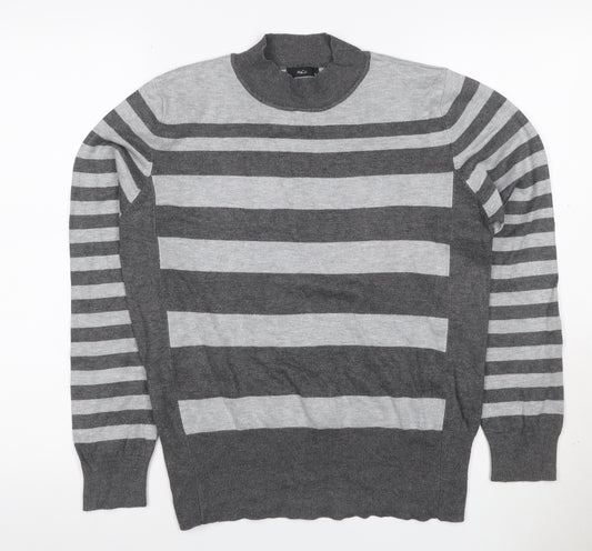 McCo Women’s Grey Striped High Neck Knit Jumper UK 14 Viscose Blend