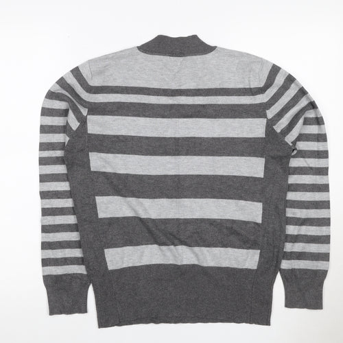 McCo Women’s Grey Striped High Neck Knit Jumper UK 14 Viscose Blend