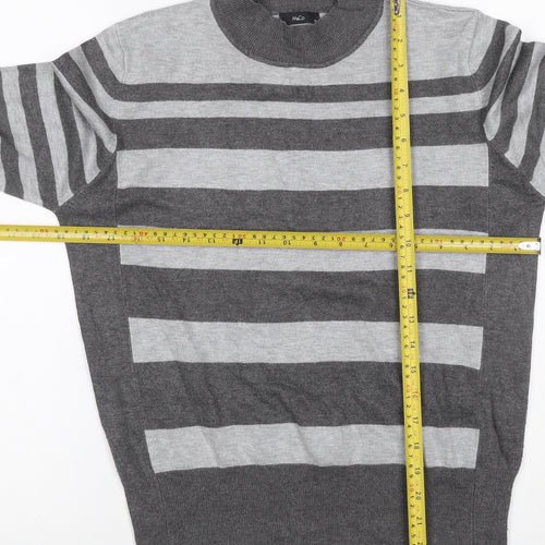 McCo Women’s Grey Striped High Neck Knit Jumper UK 14 Viscose Blend