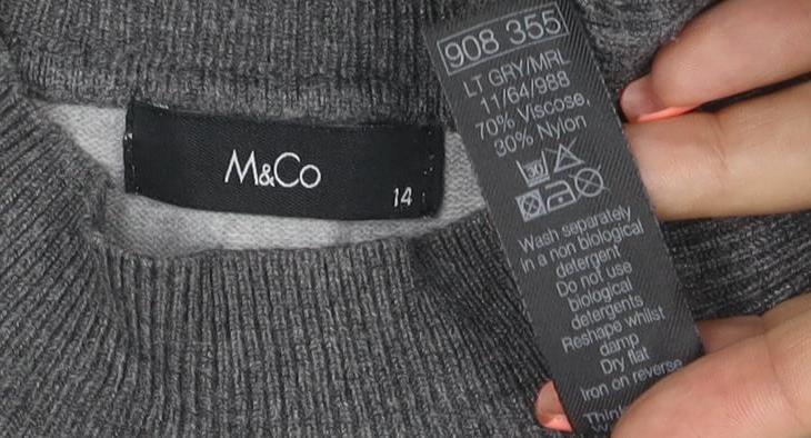 McCo Women’s Grey Striped High Neck Knit Jumper UK 14 Viscose Blend