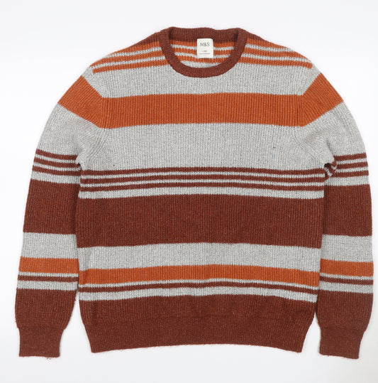 Marks and Spencer Men’s Brown Striped Chunky Knit Crew Neck Jumper L
