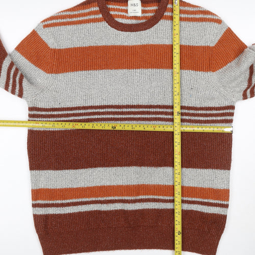 Marks and Spencer Men’s Brown Striped Chunky Knit Crew Neck Jumper L