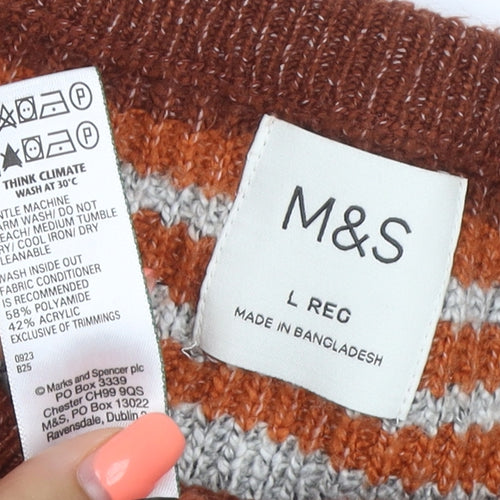 Marks and Spencer Men’s Brown Striped Chunky Knit Crew Neck Jumper L