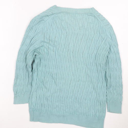 David Nieper Women Blue UK 16 V-Neck Cable-Knit Cotton Jumper