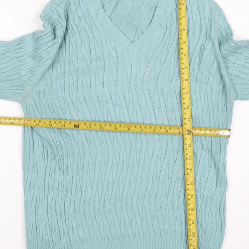 David Nieper Women Blue UK 16 V-Neck Cable-Knit Cotton Jumper