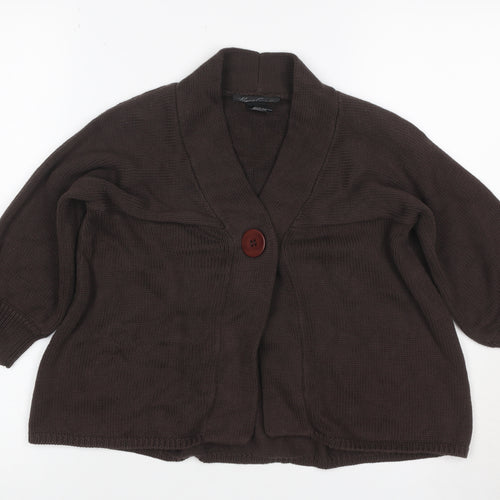 Kenneth Cole Women Brown XS Cotton Shawl Collar 3/4 Sleeve Cardigan