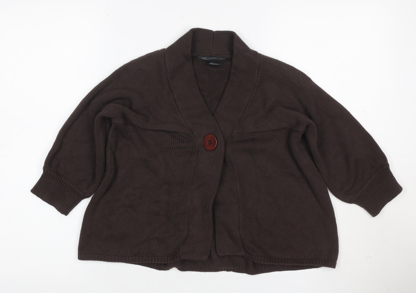 Kenneth Cole Women Brown XS Cotton Shawl Collar 3/4 Sleeve Cardigan
