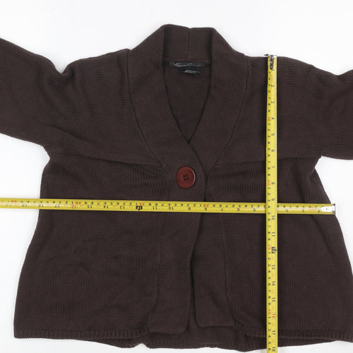 Kenneth Cole Women Brown XS Cotton Shawl Collar 3/4 Sleeve Cardigan