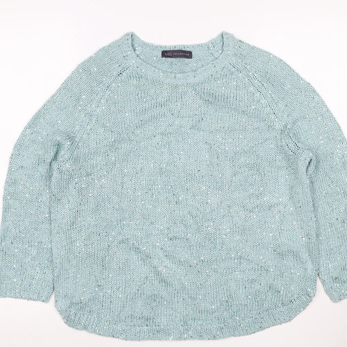 Marks and Spencer Women Blue UK 14 Sequin Knit Raglan Jumper