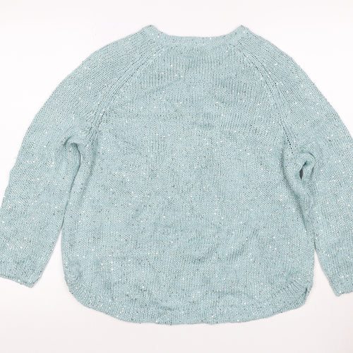 Marks and Spencer Women Blue UK 14 Sequin Knit Raglan Jumper