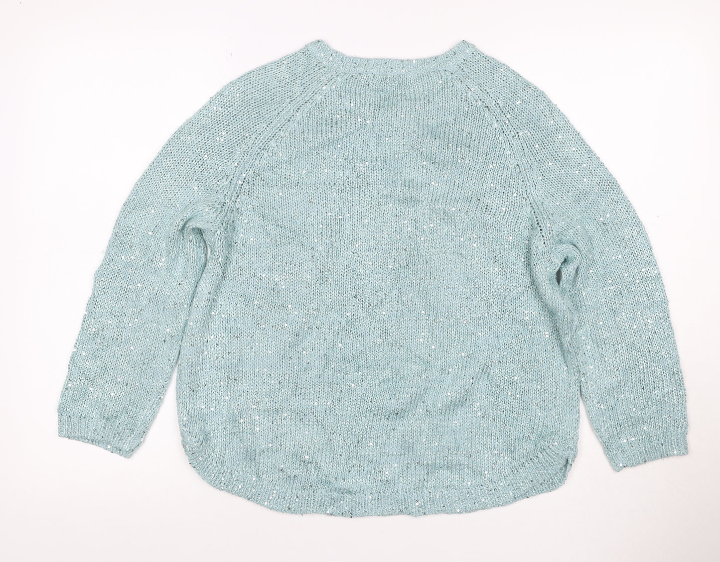 Marks and Spencer Women Blue UK 14 Sequin Knit Raglan Jumper