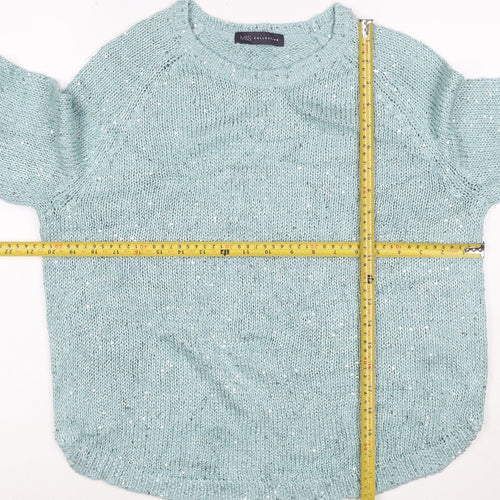 Marks and Spencer Women Blue UK 14 Sequin Knit Raglan Jumper