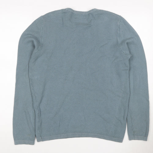 Maddox Men’s Blue Cotton Knit Crew Neck Pullover Jumper Size M