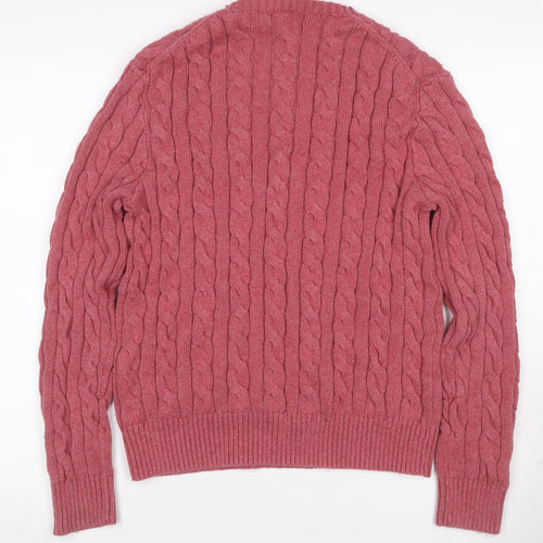 Polo Ralph Lauren Men Pink M Cable Knit Cotton Crew Neck Jumper Logo