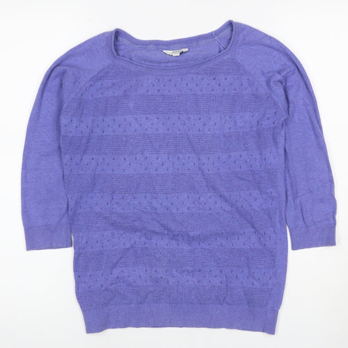 FatFace Women Purple UK 10 Round Neck Pointelle Knit Wool Silk Jumper