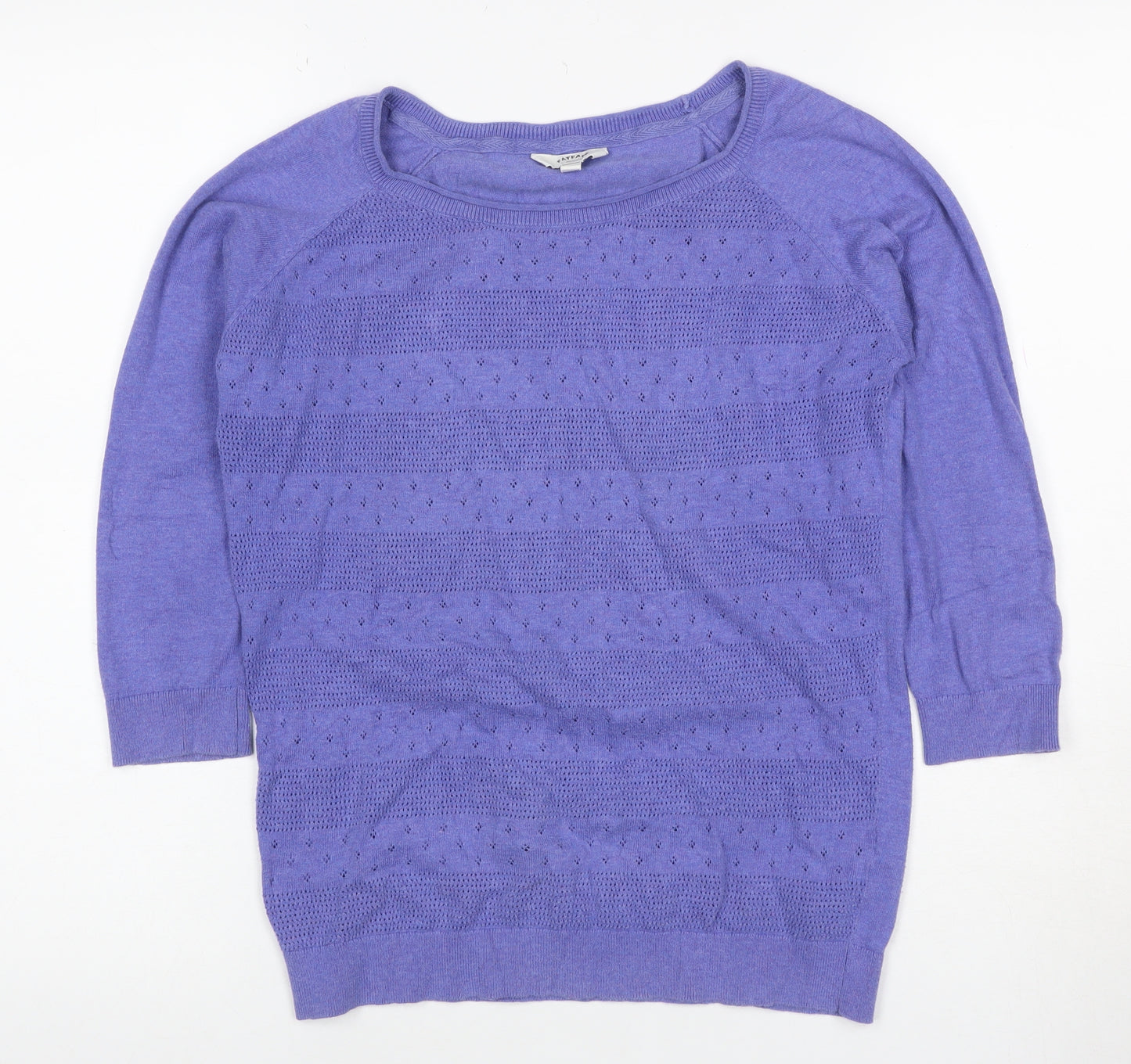 FatFace Women Purple UK 10 Round Neck Pointelle Knit Wool Silk Jumper