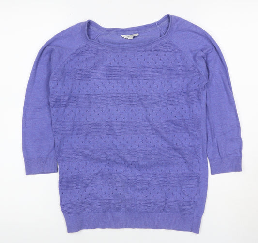 FatFace Women Purple UK 10 Round Neck Pointelle Knit Wool Silk Jumper