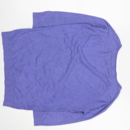 FatFace Women Purple UK 10 Round Neck Pointelle Knit Wool Silk Jumper