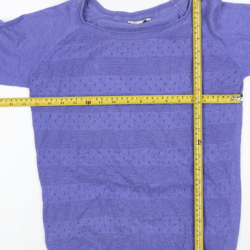 FatFace Women Purple UK 10 Round Neck Pointelle Knit Wool Silk Jumper