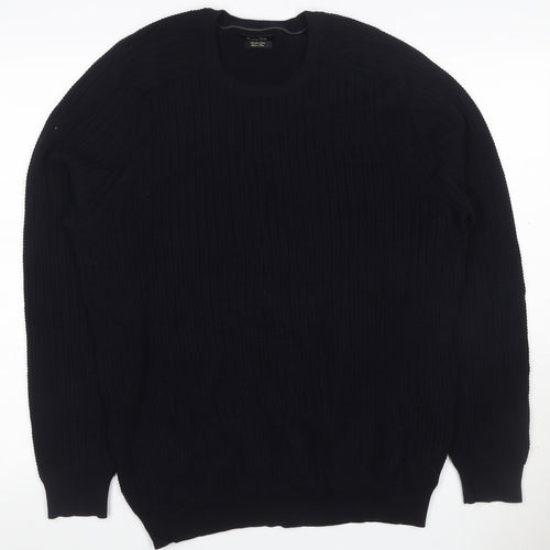 Massimo Dutti Men’s Black L Cable Knit Cotton Crew Neck Jumper
