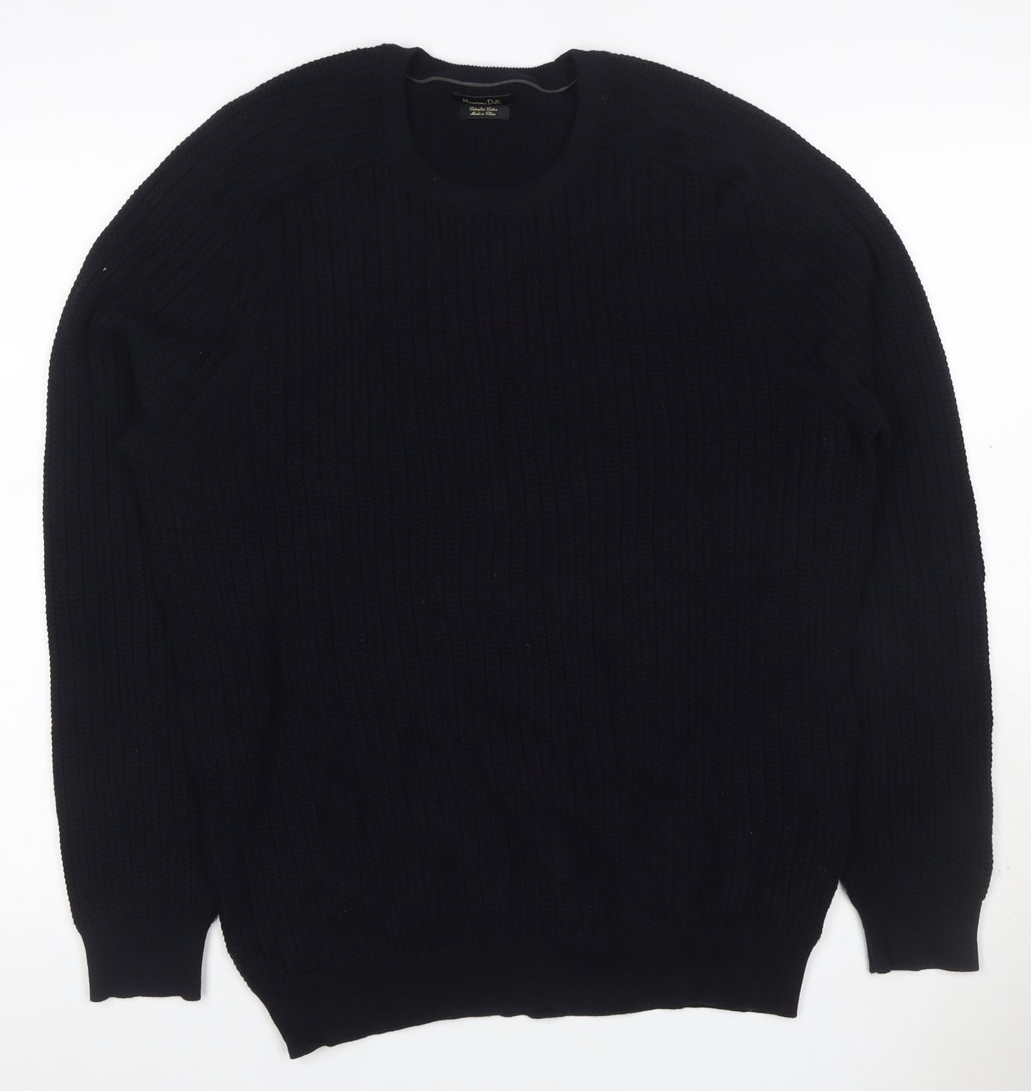Massimo Dutti Men’s Black L Cable Knit Cotton Crew Neck Jumper