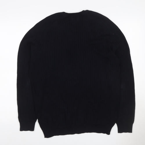 Massimo Dutti Men’s Black L Cable Knit Cotton Crew Neck Jumper