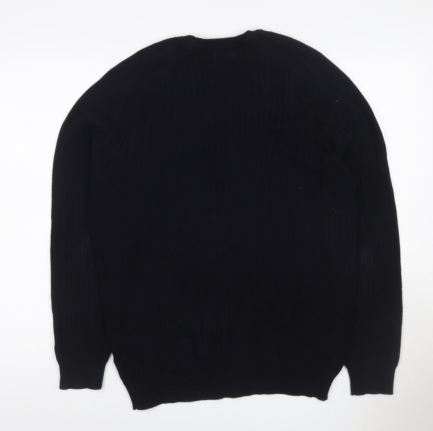 Massimo Dutti Men’s Black L Cable Knit Cotton Crew Neck Jumper