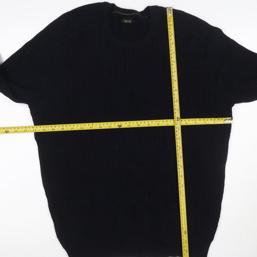 Massimo Dutti Men’s Black L Cable Knit Cotton Crew Neck Jumper