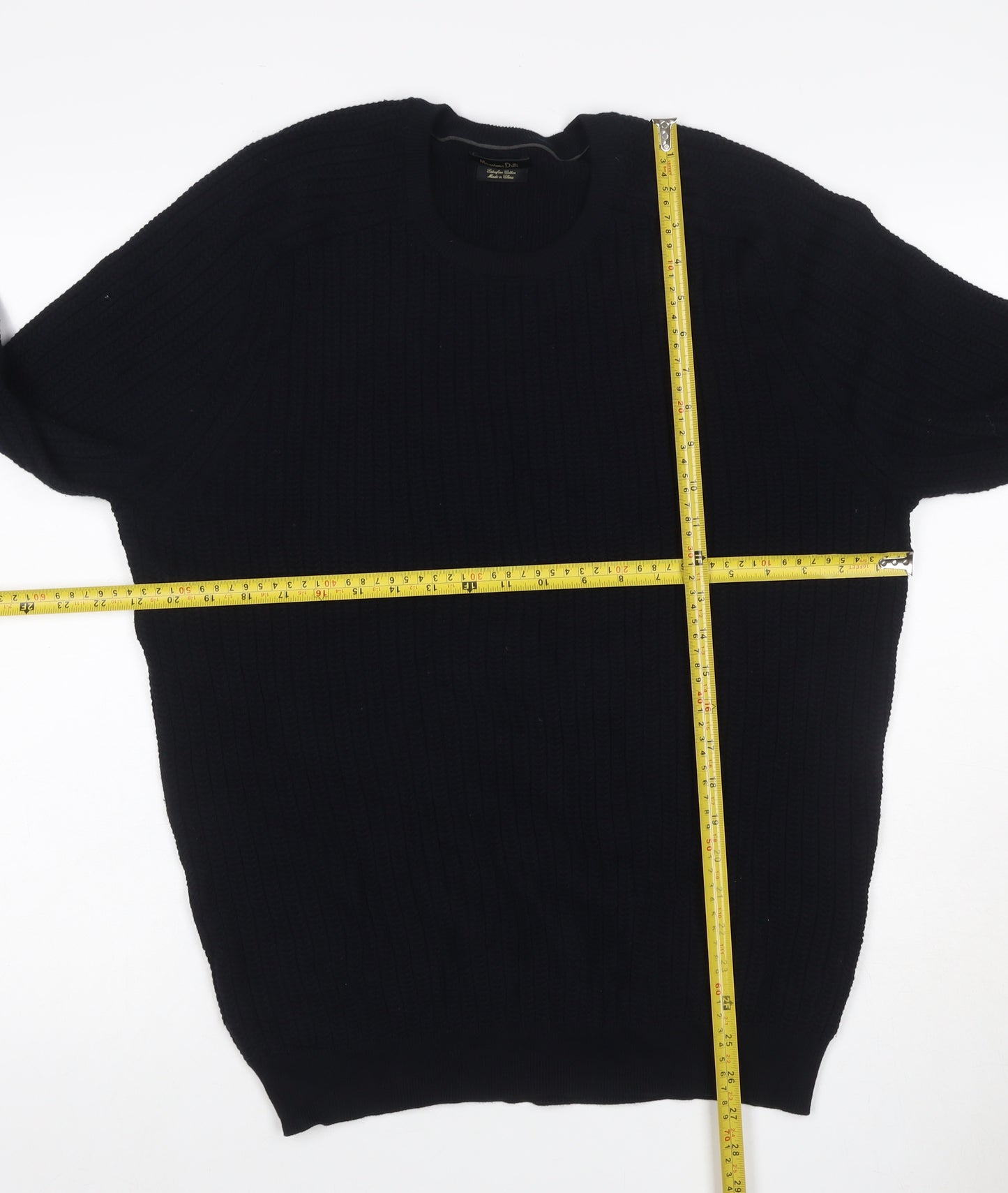 Massimo Dutti Men’s Black L Cable Knit Cotton Crew Neck Jumper