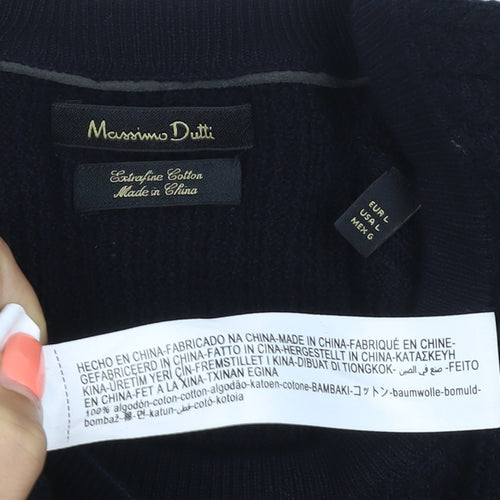 Massimo Dutti Men’s Black L Cable Knit Cotton Crew Neck Jumper
