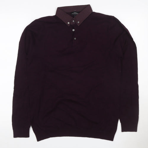 Next Men Purple M Long Sleeve Button-Down Collar Polo Shirt