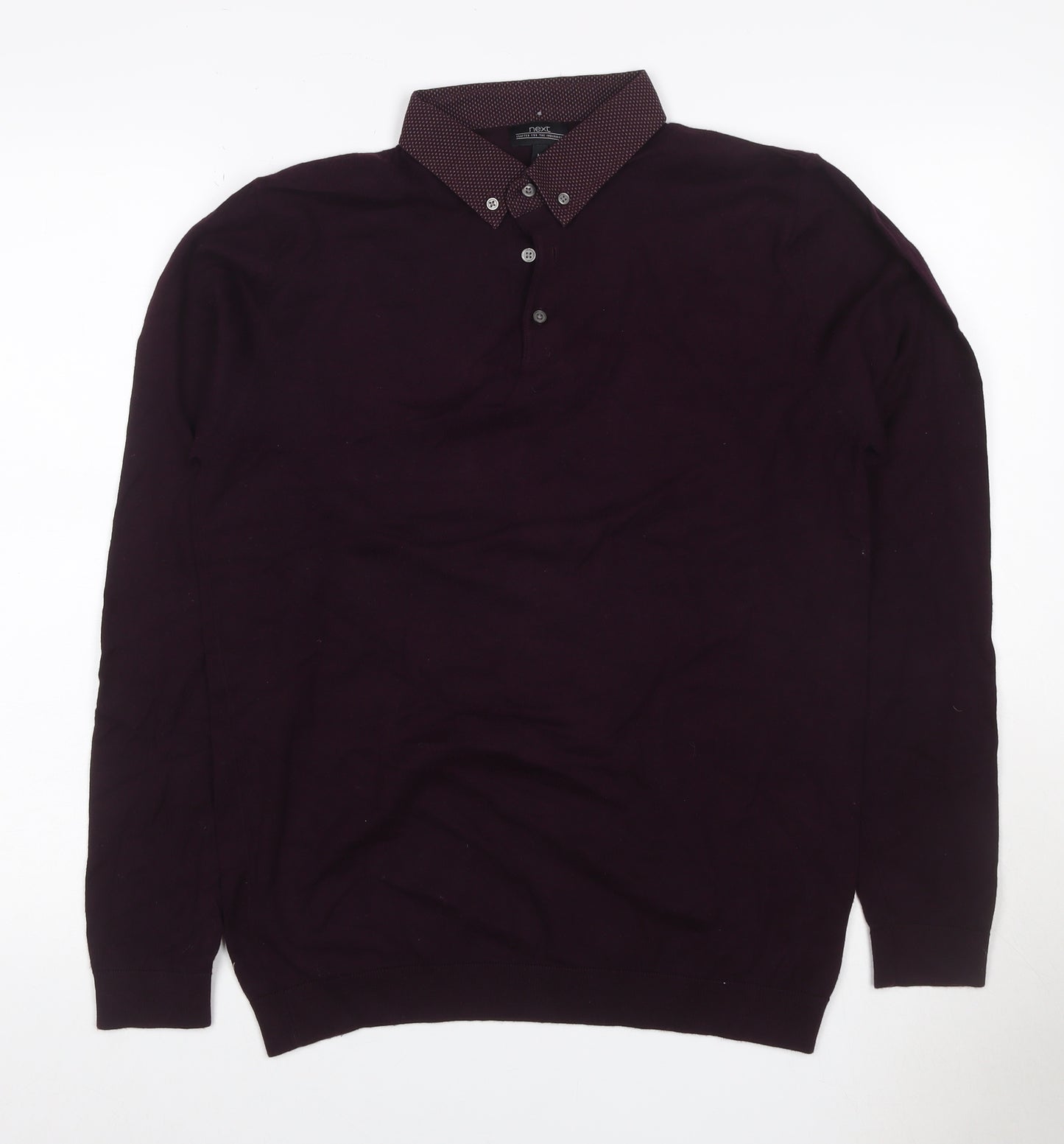Next Men Purple M Long Sleeve Button-Down Collar Polo Shirt