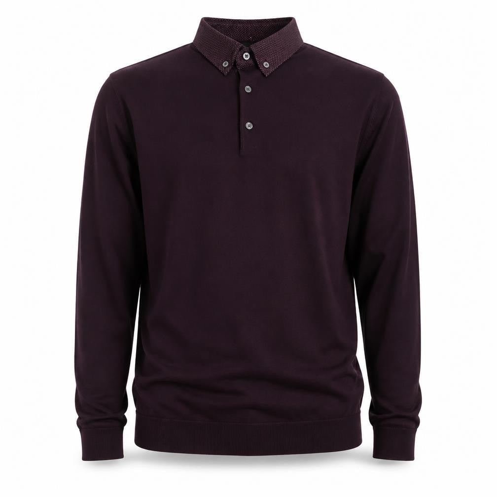 Next Men Purple M Long Sleeve Button-Down Collar Polo Shirt