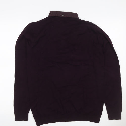 Next Men Purple M Long Sleeve Button-Down Collar Polo Shirt