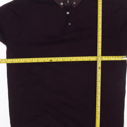 Next Men Purple M Long Sleeve Button-Down Collar Polo Shirt
