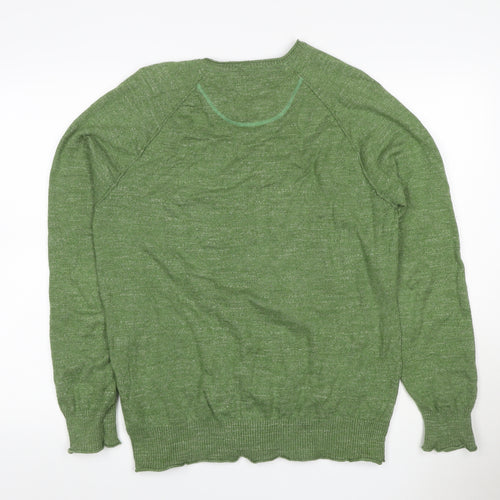 White Stuff Men’s Green M V-Neck Linen Cotton Knit Pullover Jumper