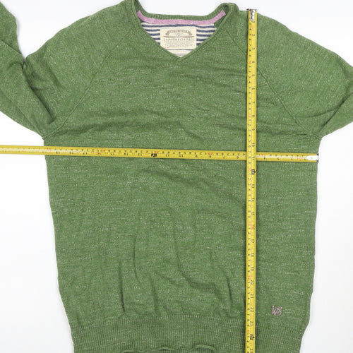 White Stuff Men’s Green M V-Neck Linen Cotton Knit Pullover Jumper