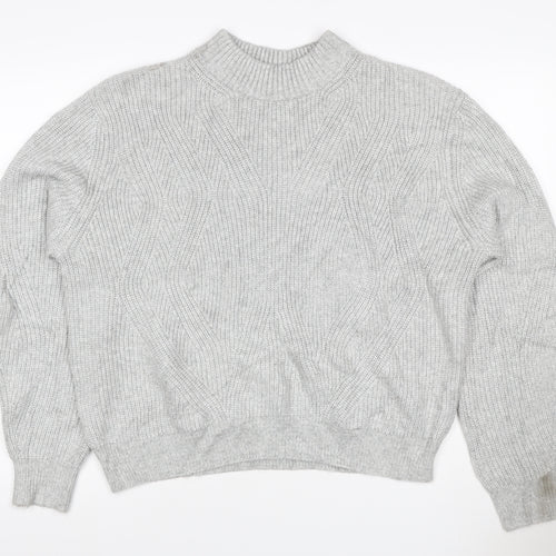 M&S Women Grey Size 12 Cable Knit Mock Neck Raglan Jumper