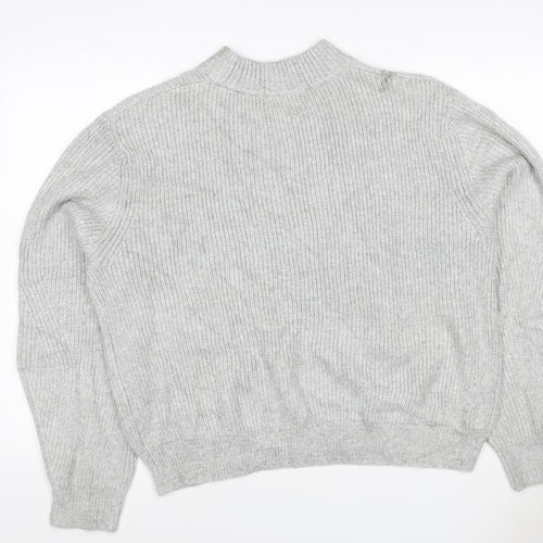 M&S Women Grey Size 12 Cable Knit Mock Neck Raglan Jumper