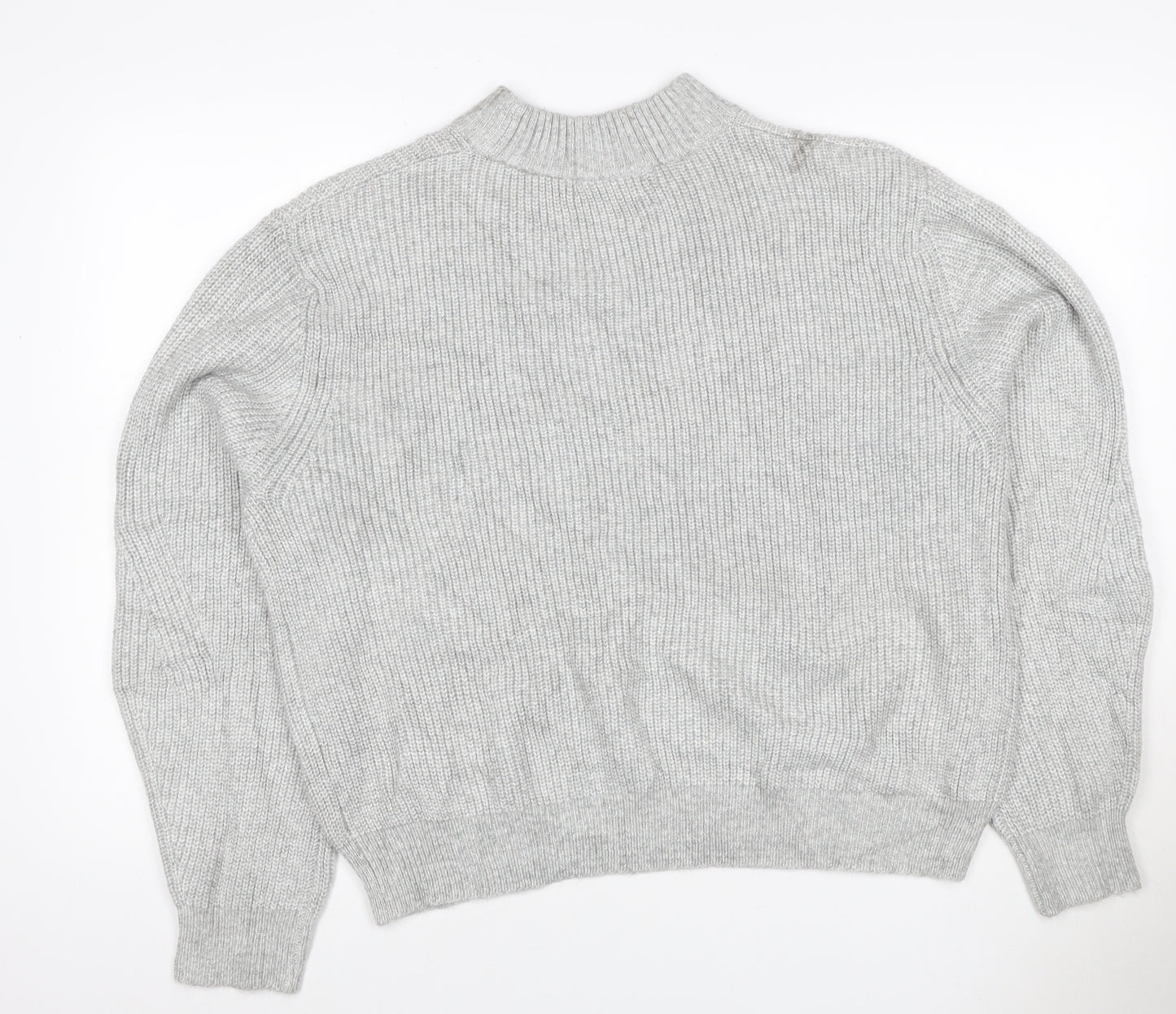 M&S Women Grey Size 12 Cable Knit Mock Neck Raglan Jumper