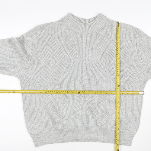 M&S Women Grey Size 12 Cable Knit Mock Neck Raglan Jumper